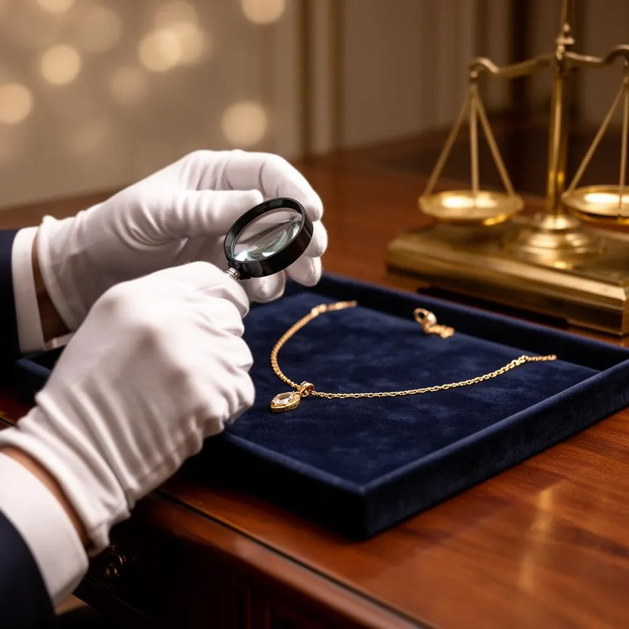 Expert taxeert gouden ketting met loep en weegschaal in Almere
